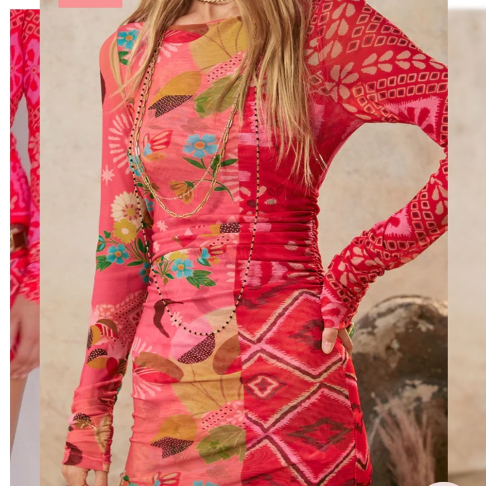Spell Pink and Red Floral Long Sleeve Dress